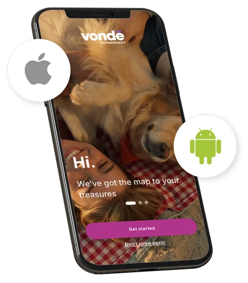 Aplicația Vonde pe un telefon, disponibilă pentru iOS și Android