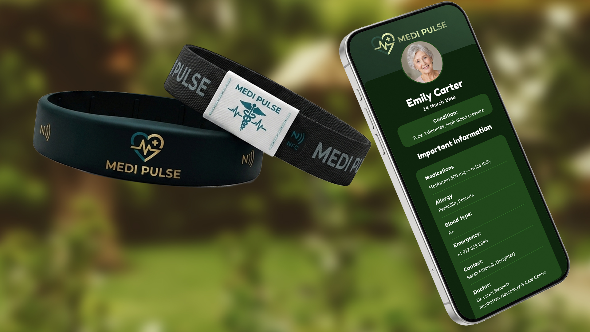 CareBand digitális betegprofil telefonos mockup