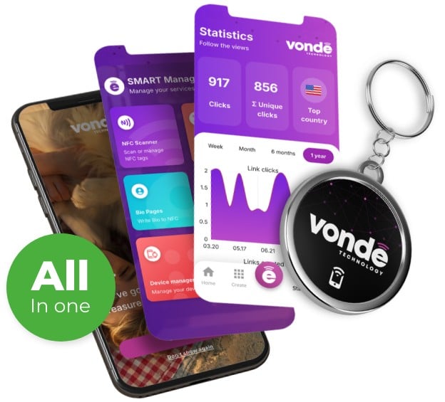 Vonde APP statisztikák és NFC kulcstartó