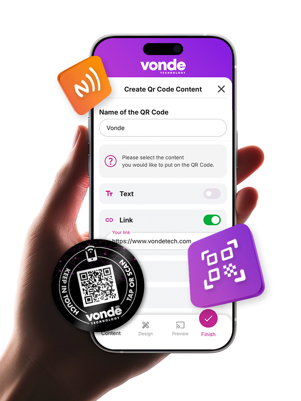 Vonde QR Manager QR-kód készítő felülete
