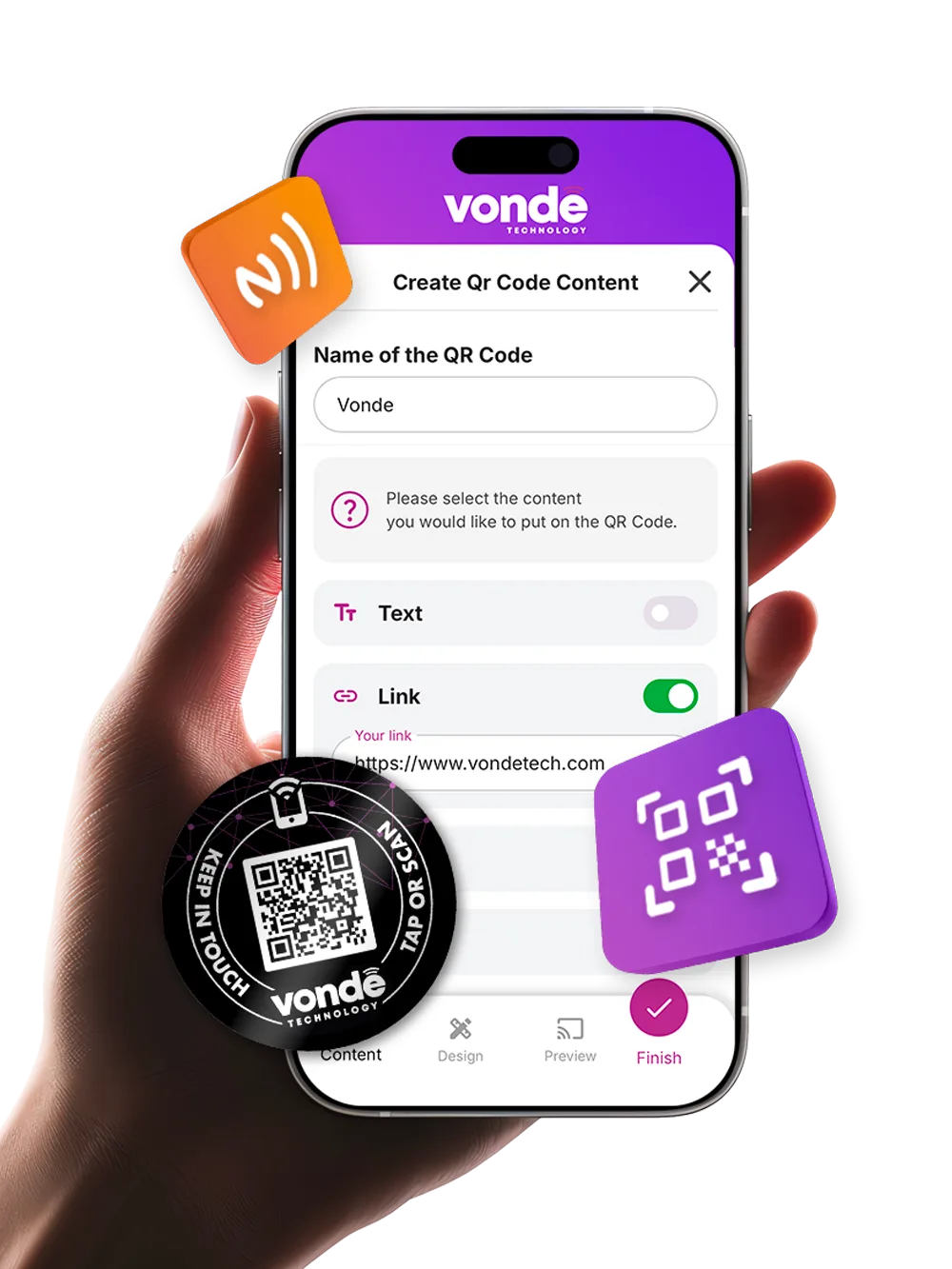 Interface de criação de códigos QR do Vonde QR Manager