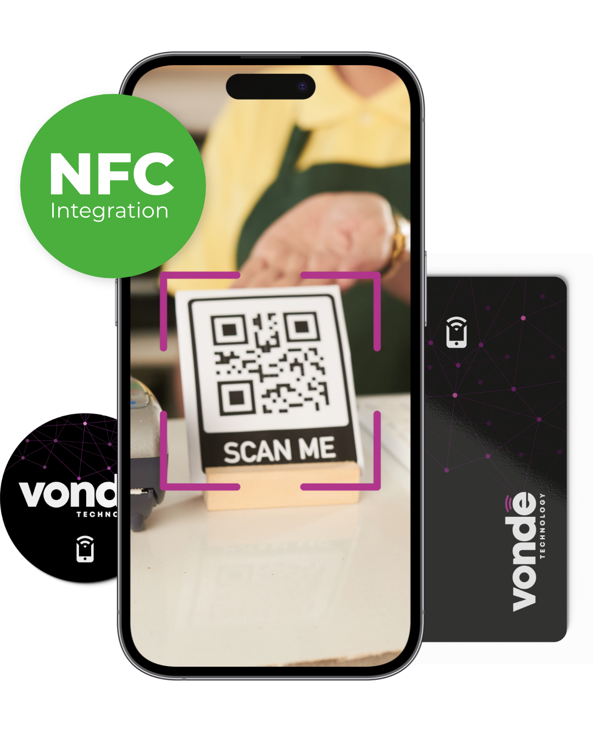 Vonde QR Manager NFC-integráció és QR-beolvasás vizuál