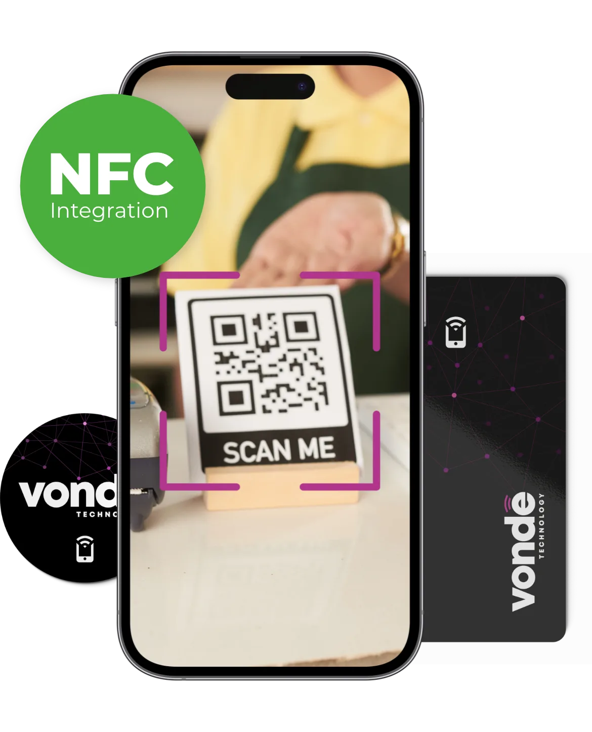 Integração NFC e visual de leitura QR do Vonde QR Manager