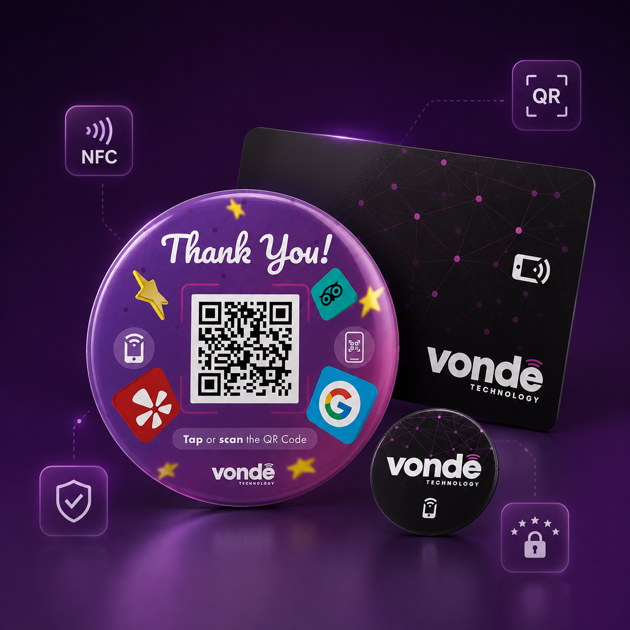 Vonde Review NFC, QR és értékelési eszközök